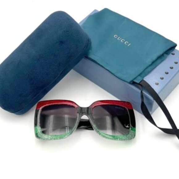 EUC-Gucci Acetate Square Frame-Glitter Red,Black,Green - Picture 1 of 4